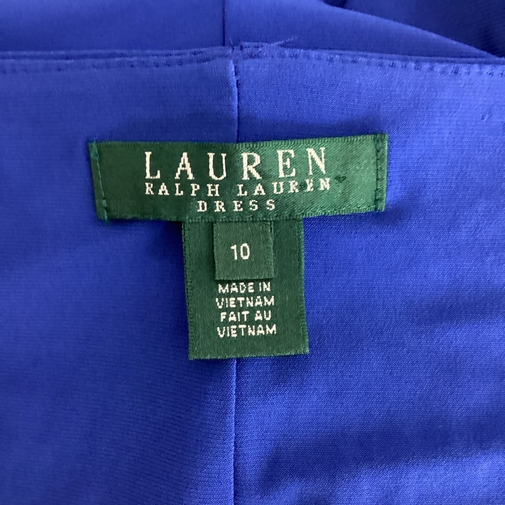 Lauren Ralph Lauren Royal Blue Faux Wrap V-Neck Dress Size 10 - Picture 6 of 7